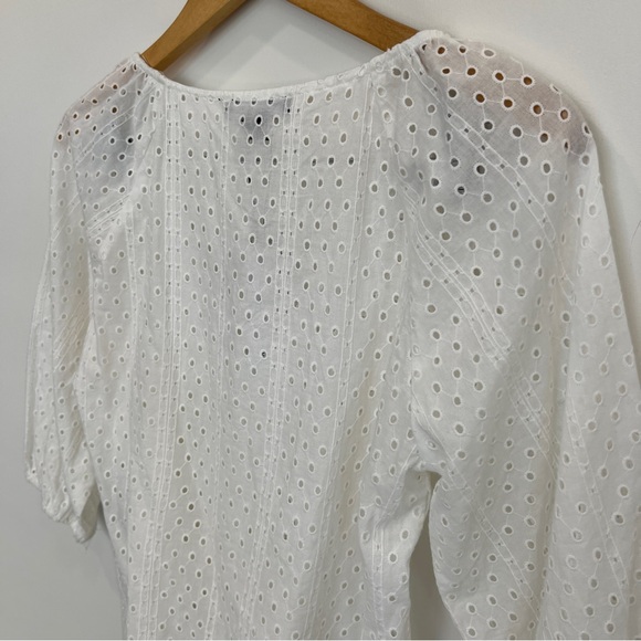 ❤️💙💛 Sanctuary White V Neck Eyelet Ruched Top Blouse Shirt - Picture 5 of 9